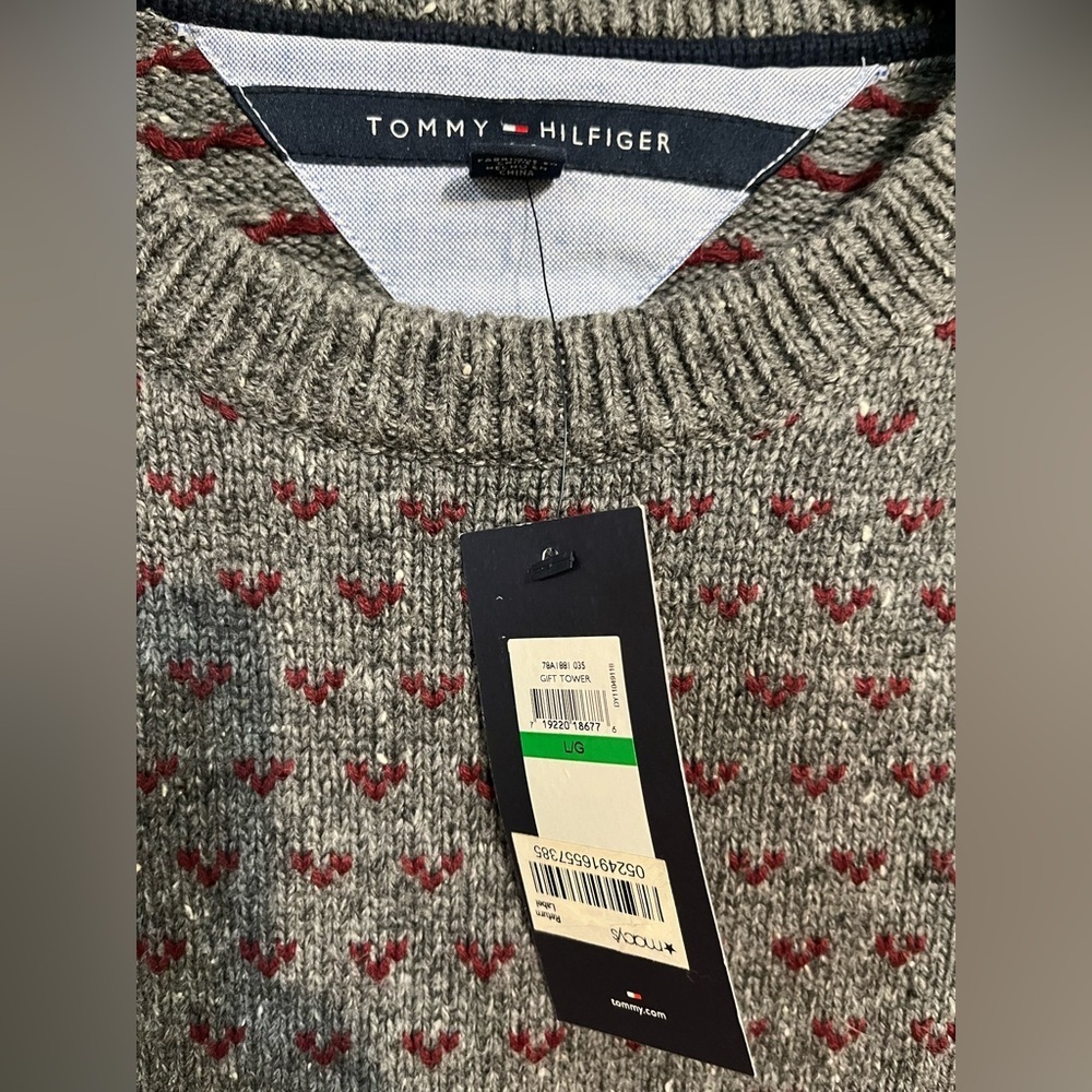 Tommy Hilfiger Gray and Red Patterned Sweater NWT - image 5